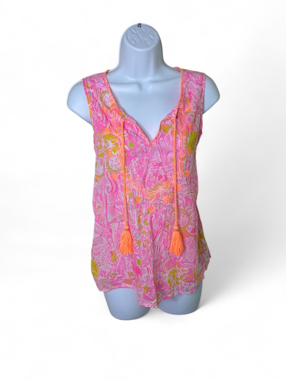 Lilly Pulitzer Kini in The Keys Lauren Top Size S Pink Orange Sleeveless Blouse - Picture 2 of 5